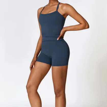Two Pieces Women's Solid Backless Tracksuit Set