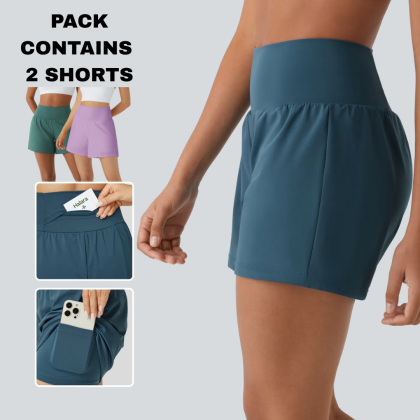 Halara 2-Piece Super High Waisted Back Pocket & Side Hidden Pocket 2-in-1 Yoga Shorts